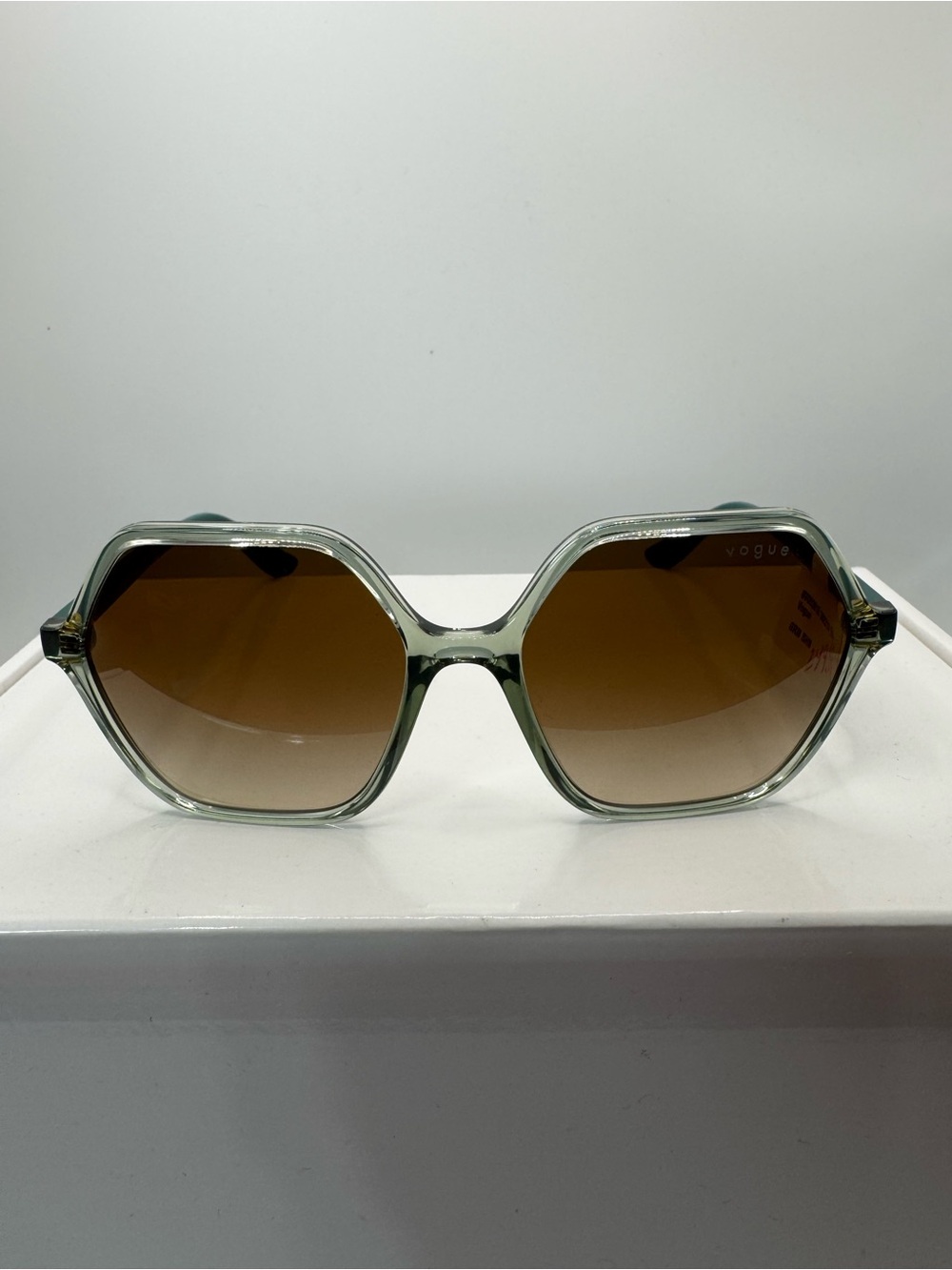 Vogue Sunglasses — Light Green Frame with Brown Gradient Lenses